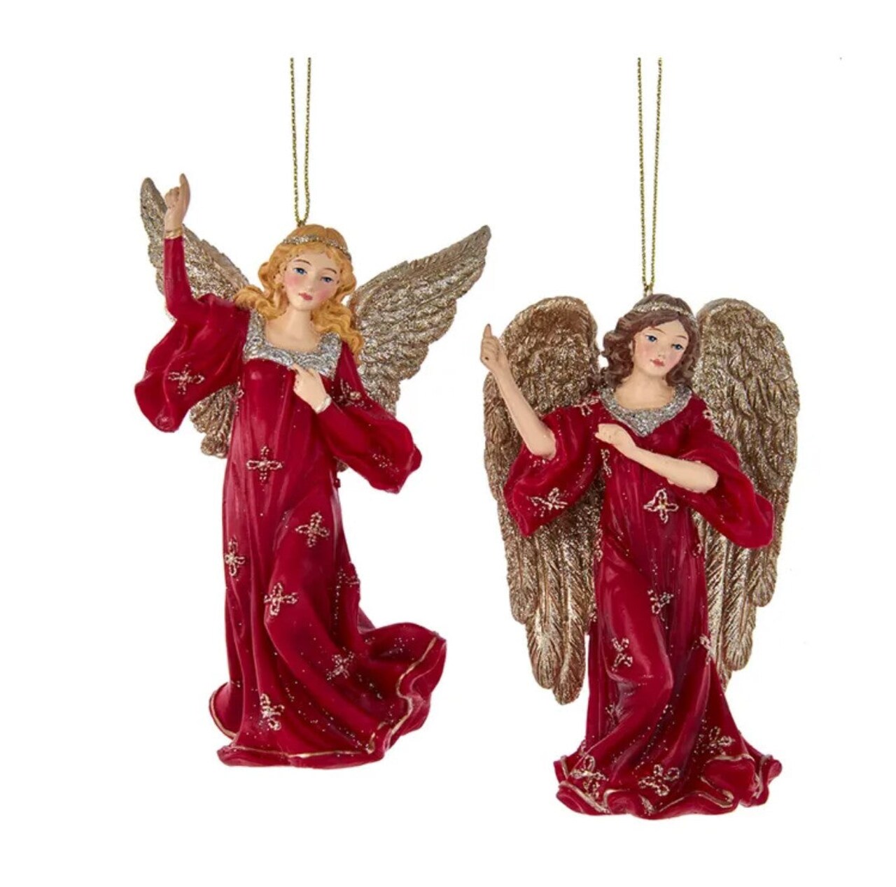 5.5" Regal Red Angel Ornaments – Set of 2 Elegant Christmas Decorations